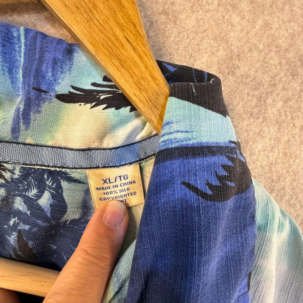 Tommy Bahama Mens XL Silk Tropical Palm Tree Island Print Camp Shirt Blue Teal - Picture 5 of 5
